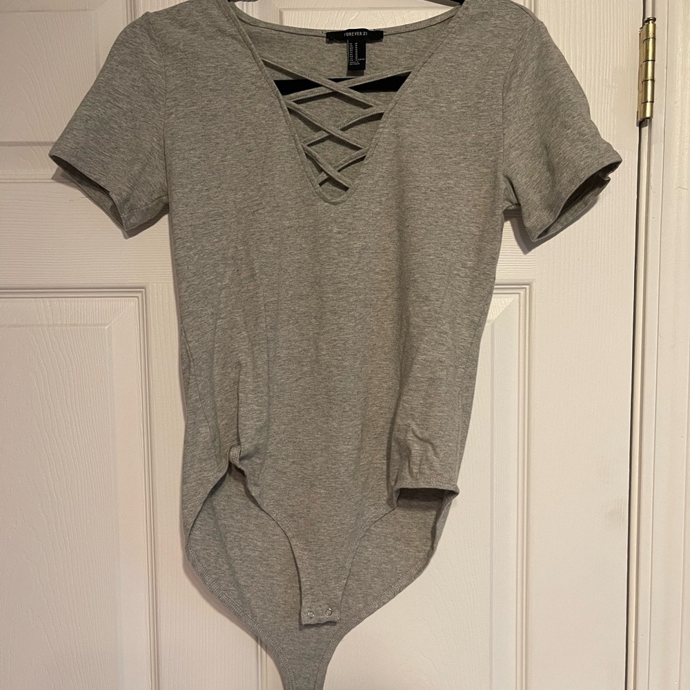 Forever 21 Gray Crisscross Bodysuit